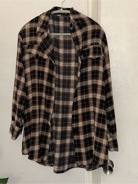 PrettyLittleThing Black and Brown Plaid Oversized Flannel